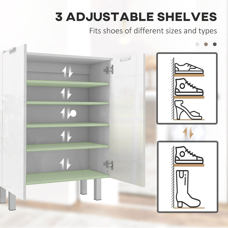 HOMCOM Shoe Storage Cabinet with Soft-Close Hinges & Adjust Shelves, High Gloss