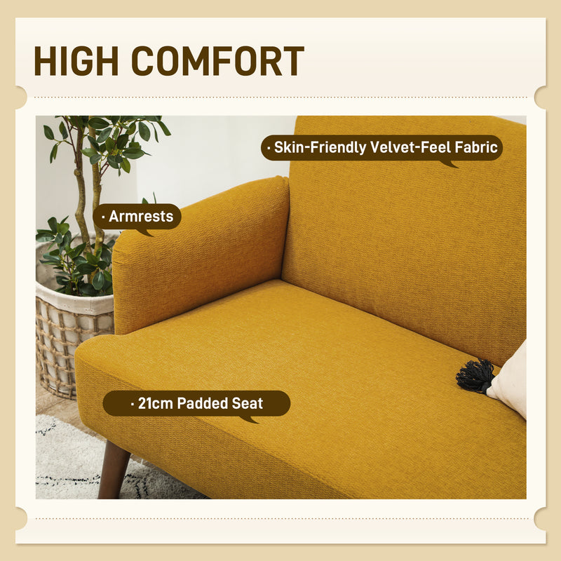 HOMCOM Yellow 2 Seater Sofa with 21cm Thick Padding and Wood Legs