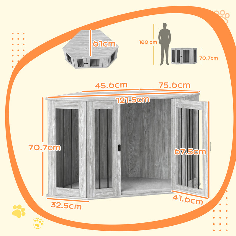 PawHut Dog Crate Furniture for Large Dogs w/ Cushion, Door - Grey