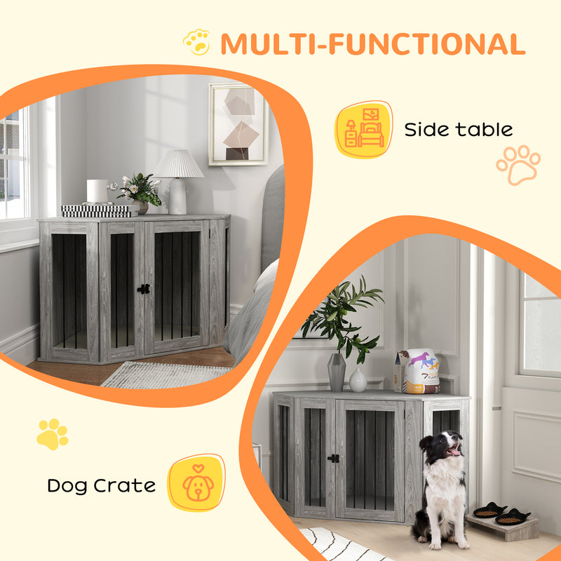 PawHut Dog Crate Furniture for Large Dogs w/ Cushion, Door - Grey