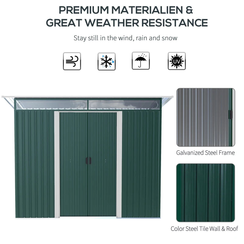 Outsunny Metal Garden Shed 260L x 133W x 200Hcm - Green