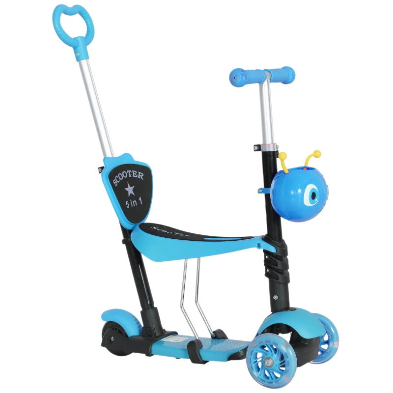 HOMCOM 5-in-1 Children's  Kick Scooter W/Removable Seat-Blue