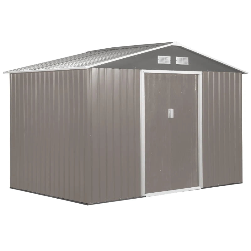 Outsunny Storage Shed in Galvanised Steel with Sliding Door 9ft x 6ft - Grey