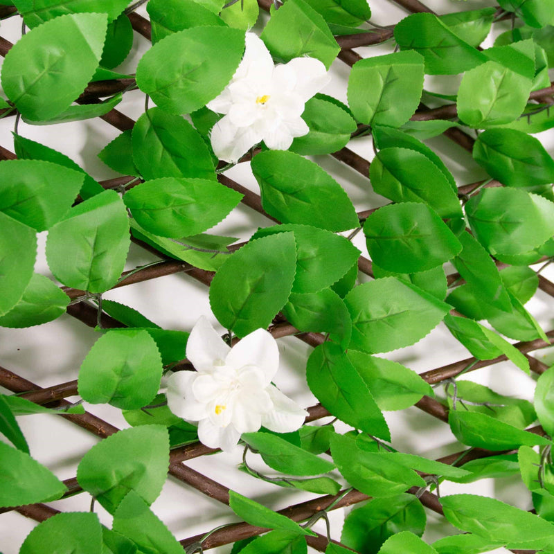 Silver & Stone Expanding White Floral Ivy Trellis with Artificial Leaves 2m x 1m