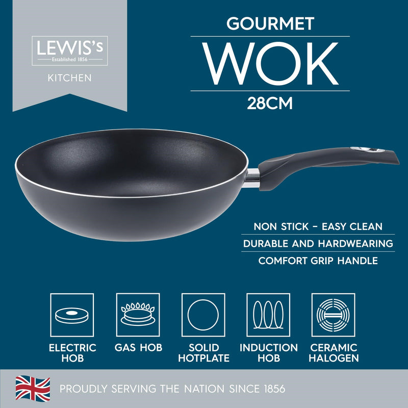 Lewis's Gourmet 28cm Non-Stick Wok