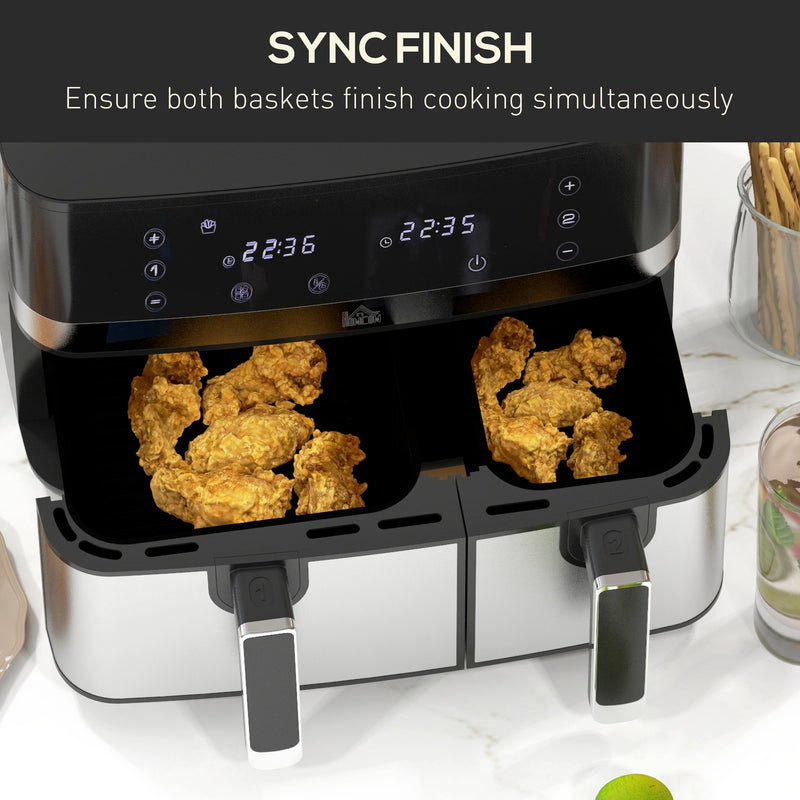 HOMCOM Dual Zone Air Fryer 8.5L Double Air Fryer with SYNCFinish 2700W