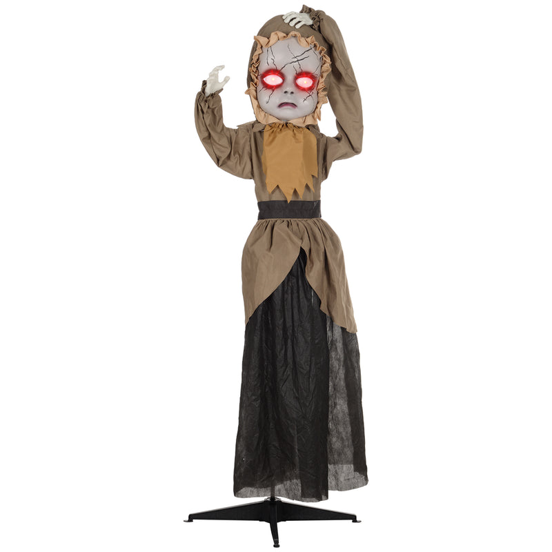 HOMCOM Halloween Doll Animatronic Prop with Light Up Eyes for Party