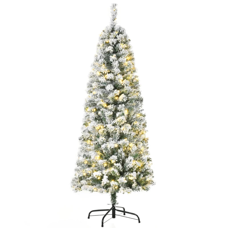 Christmas Time 5FT Prelit Snow Flocked Christmas Tree w/ Light, Indoor Home Xmas Decoration