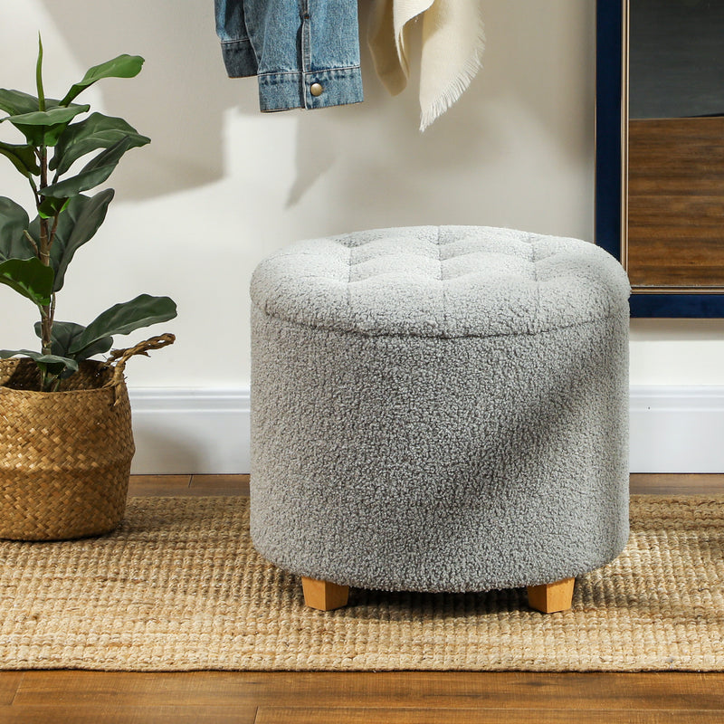 HOMCOM 45cm Round Ottoman with Storage, Lid, Cashmere Footstool