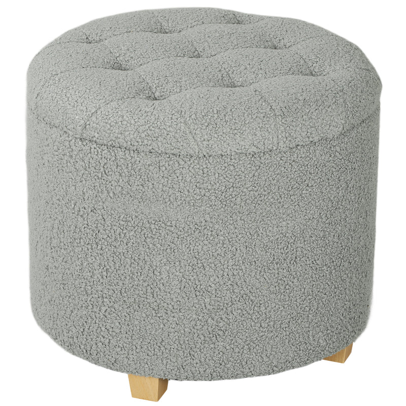 HOMCOM 45cm Round Ottoman with Storage, Lid, Cashmere Footstool