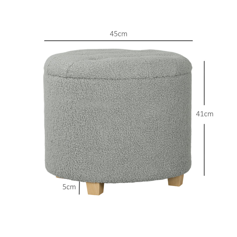 HOMCOM 45cm Round Ottoman with Storage, Lid, Cashmere Footstool