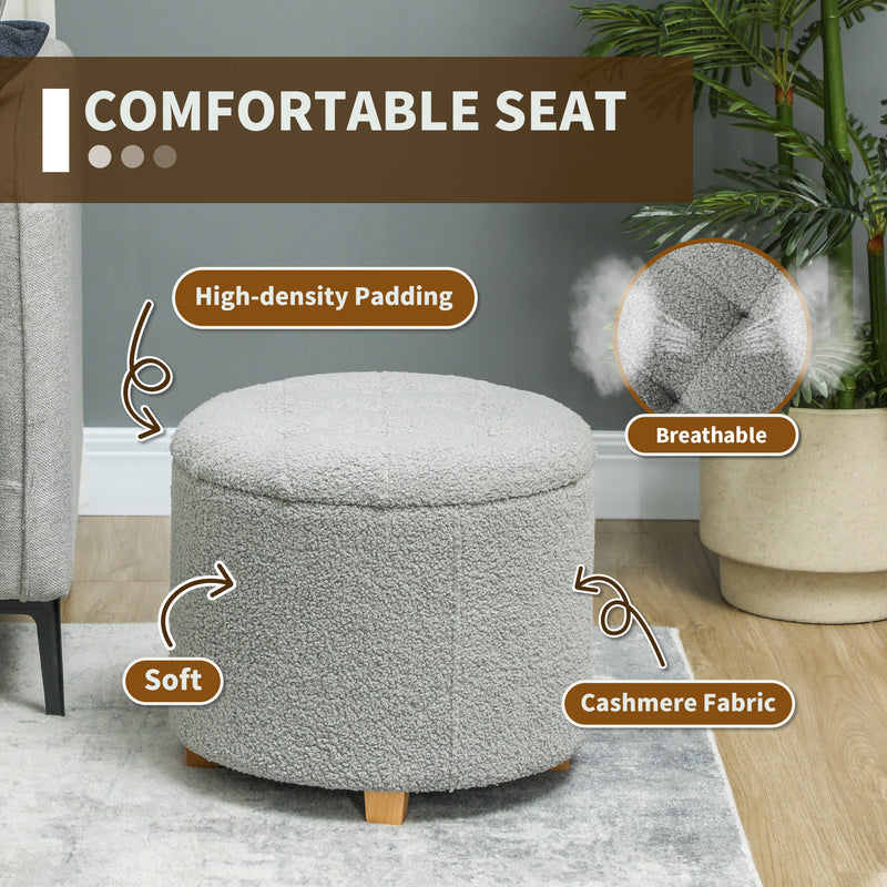 HOMCOM 45cm Round Ottoman with Storage, Lid, Cashmere Footstool