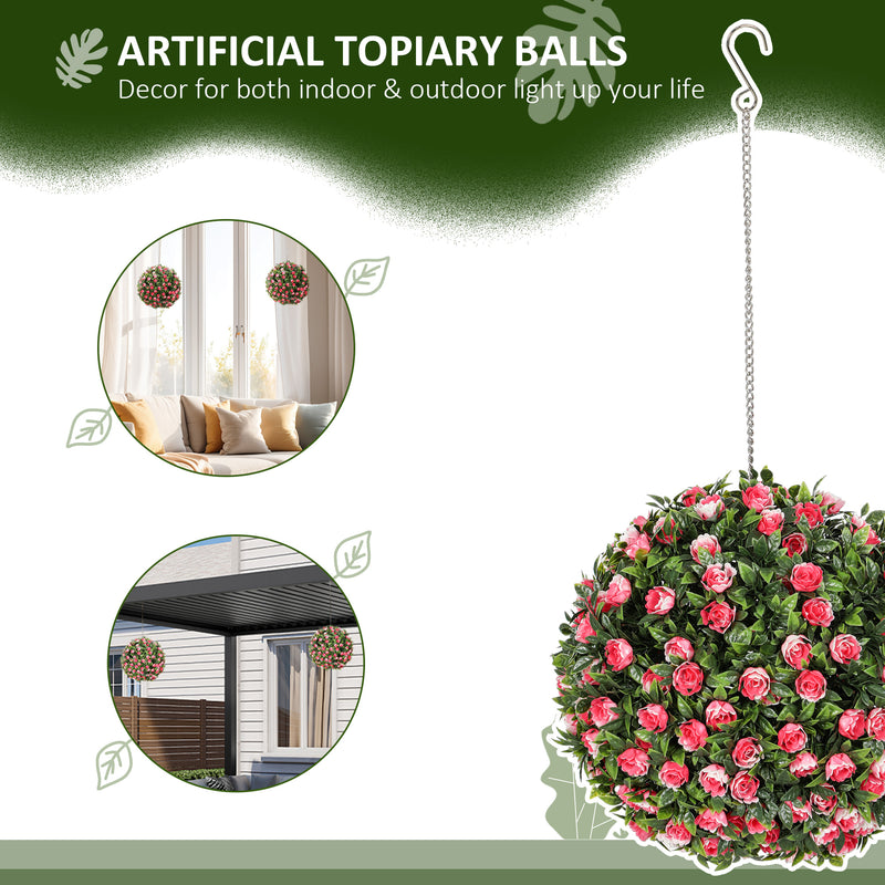 HOMCOM Set of 2 Artificial Plant Topiary Rose Balls, Faux Plants