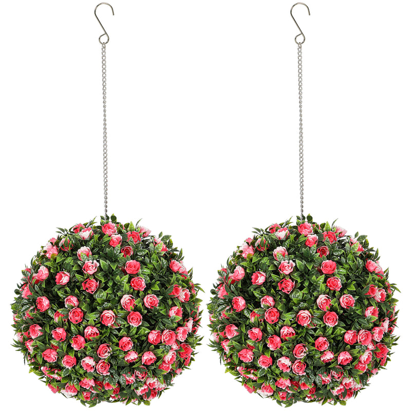 HOMCOM Set of 2 Artificial Plant Topiary Rose Balls, Faux Plants