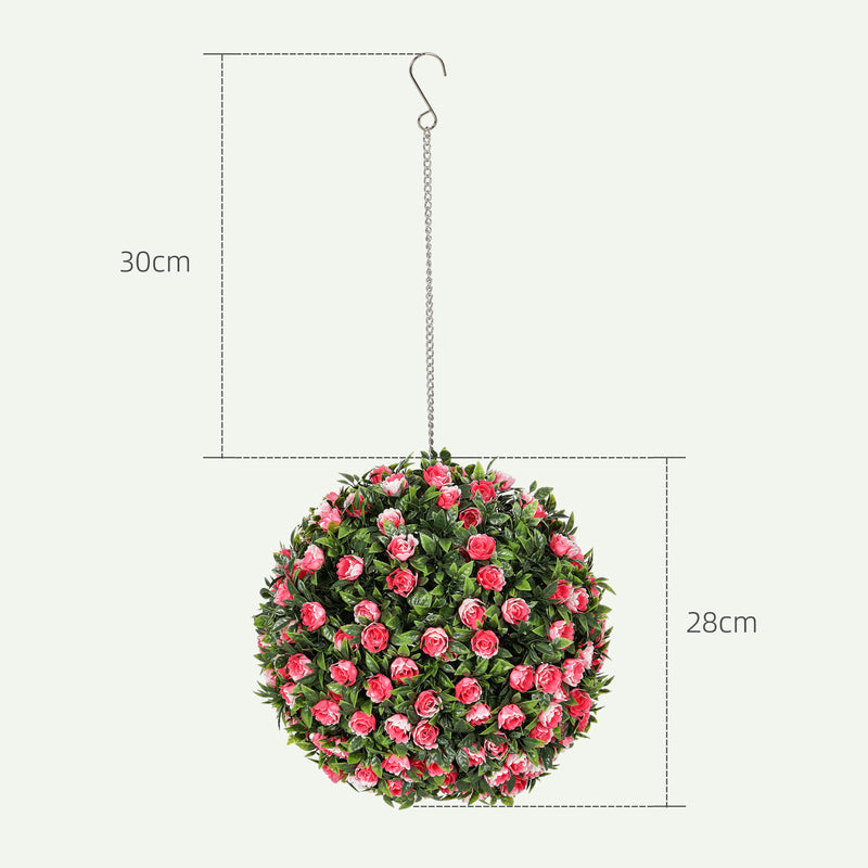 HOMCOM Set of 2 Artificial Plant Topiary Rose Balls, Faux Plants