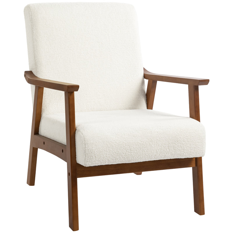 HOMCOM White Boucle Accent Chair Armchair W/ Wide Seat for Living Room Bedroom