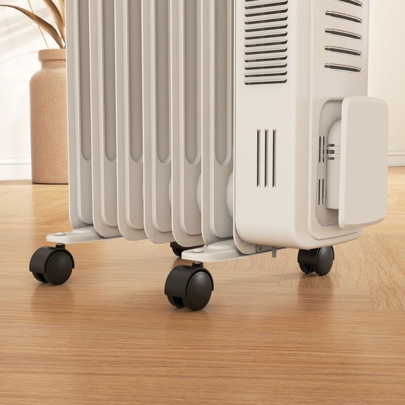 7 Fin Portable Oil Filled Radiator, Electric Heater with Safety Cut Off, White