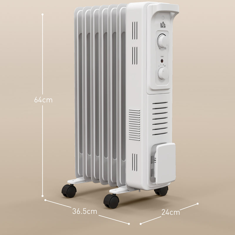 7 Fin Portable Oil Filled Radiator, Electric Heater with Safety Cut Off, White