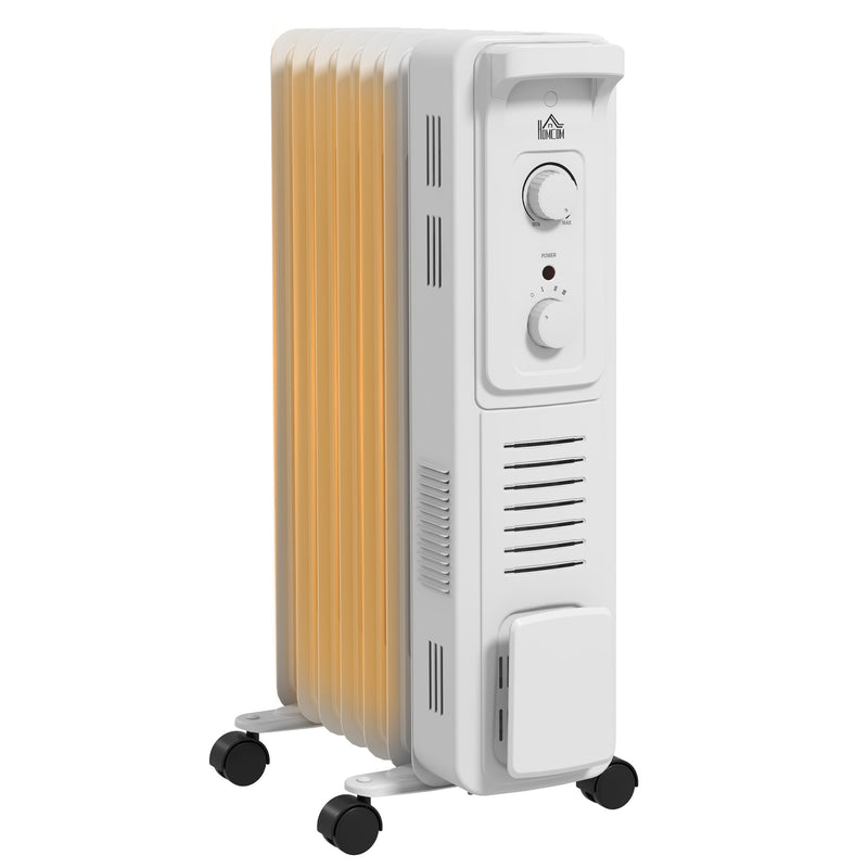 7 Fin Portable Oil Filled Radiator, Electric Heater with Safety Cut Off, White