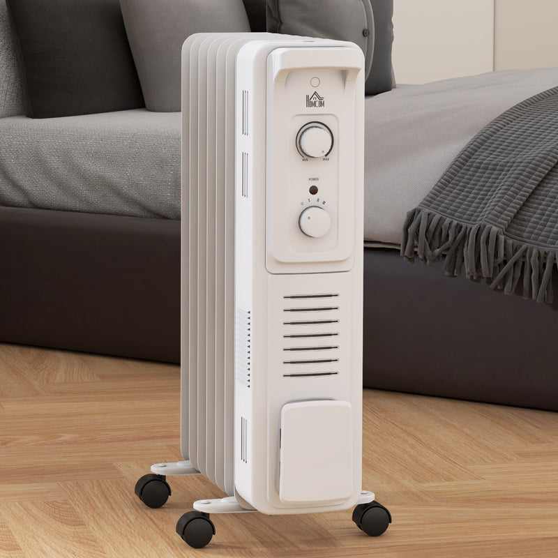 7 Fin Portable Oil Filled Radiator, Electric Heater with Safety Cut Off, White