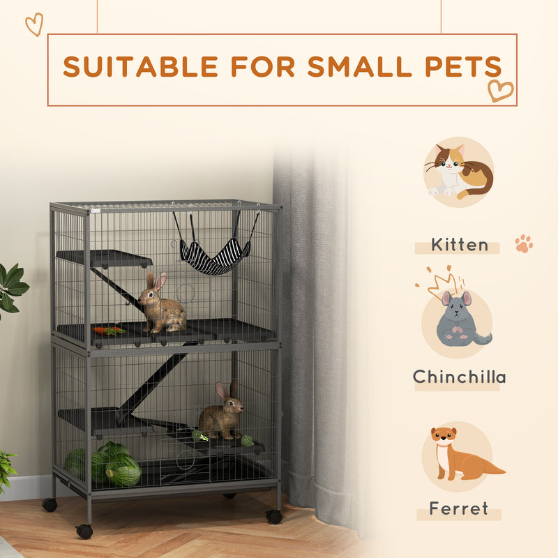 PawHut Small Animal Cages for Chinchilla Ferret Kitten on Wheels W/ Hammock Tray