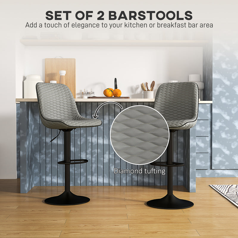 HOMCOM Set of 2 Bar Stools, Adjustable Swivel Breakfast Barstools