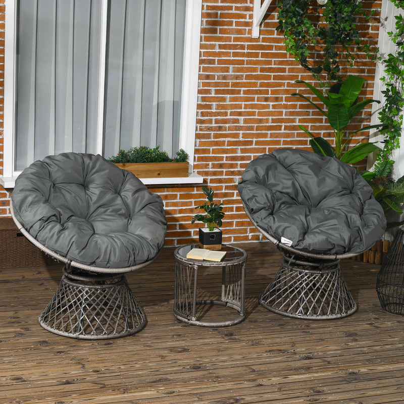 Outsunny 3 Pieces Outdoor Rattan Bistro Set with 360° Swivel Chair and Cushions