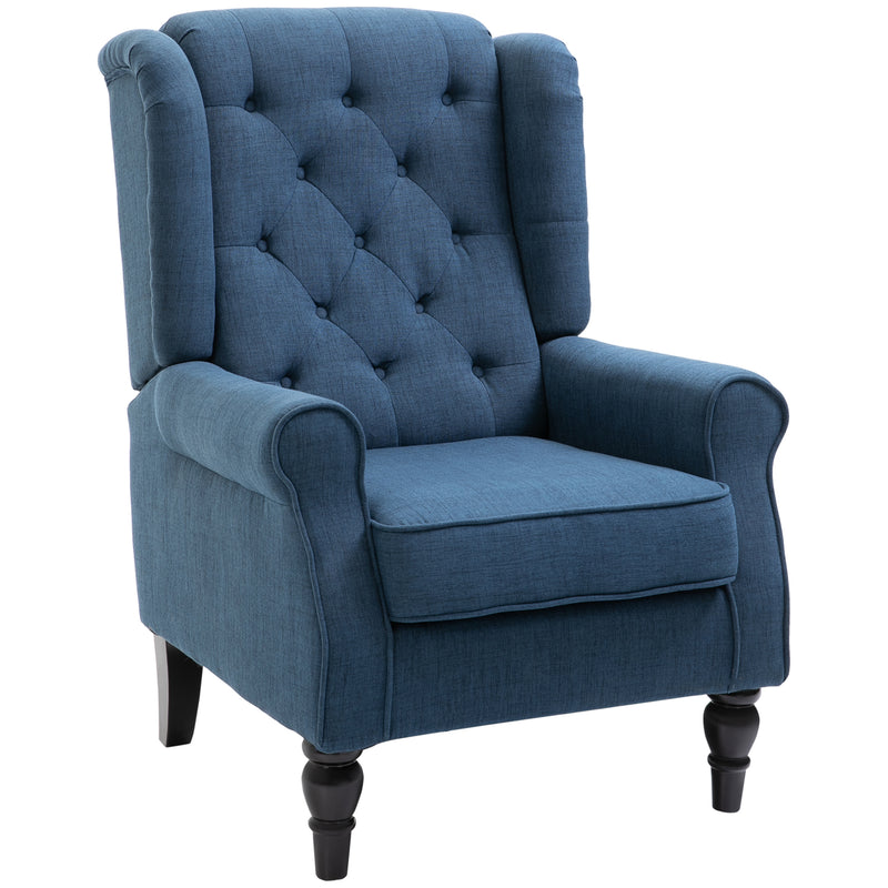 HOMCOM Retro Accent Chair, Wingback Armchair with Wood Frame Button Tufted Design for Living Room Bedroom, Blue