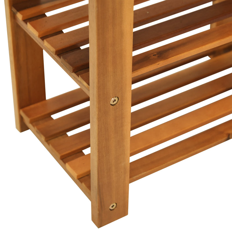 Acacia Wood Shoe Bench  3-Tier Shoe Storage Rack Hallway Organizer Shelf