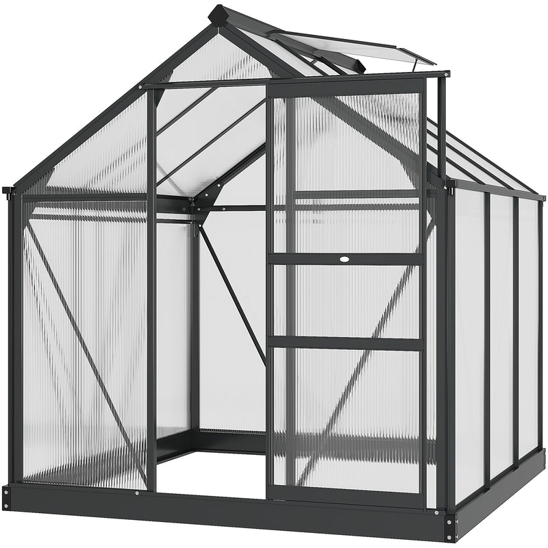 Outsunny 6x6ft Walk-In Polycarbonate Greenhouse Plant Grow Galvanized Aluminium