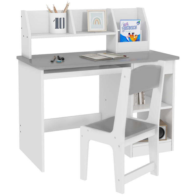 ZONEKIZ Kids Desk and Chair Set with Storage for 5-8 Years, Grey