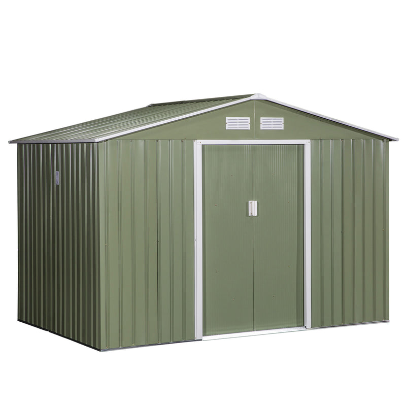 Outsunny 9 X 6FT Outdoor Storage Garden Shed Sliding Door Galvanised Metal Green