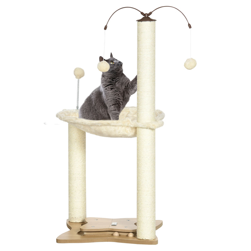 PawHut Cat Tree for Indoor Cats w/ Scratching Posts Hammock, Toy Ball - Beige