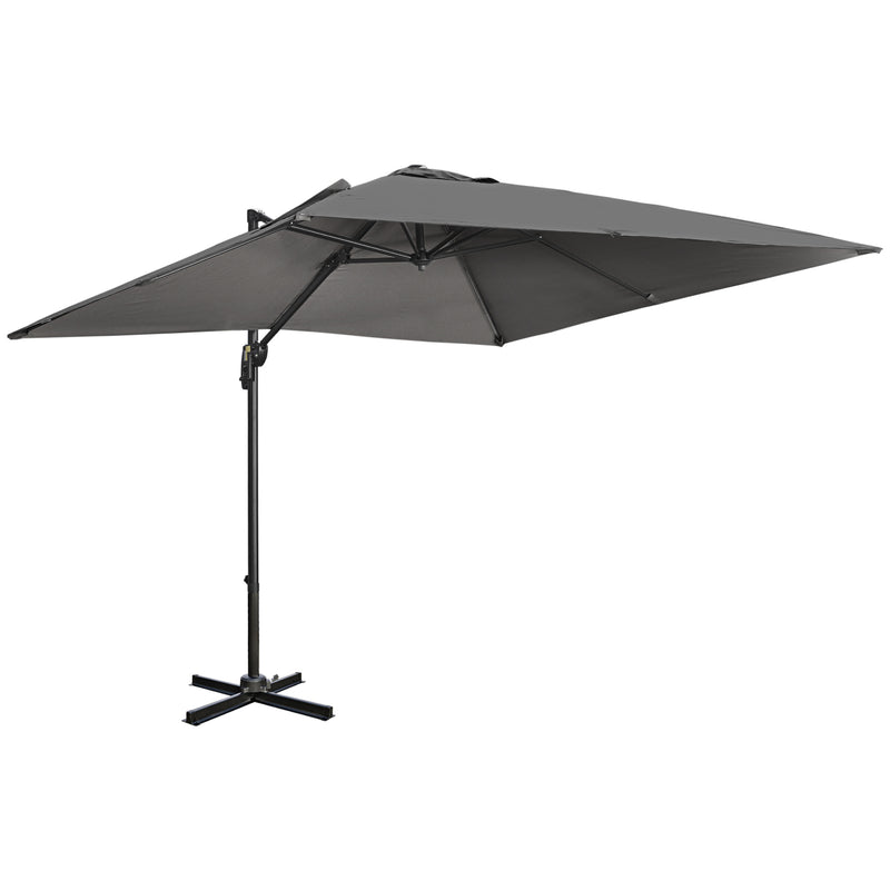 Outsunny 2.7 x 2.7 m Cantilever Parasol Garden Umbrella w/ Cross Base Dark Grey