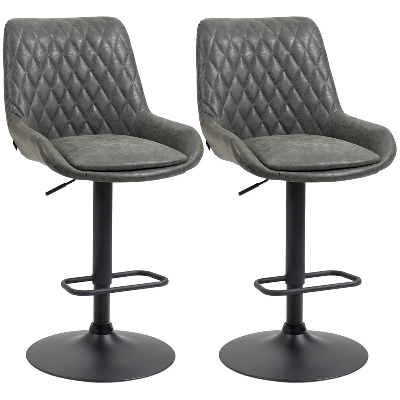 HOMCOM Bar Stools Set of 2, Adjustable Bar Chairs 360° Swivel for Kitchen Grey