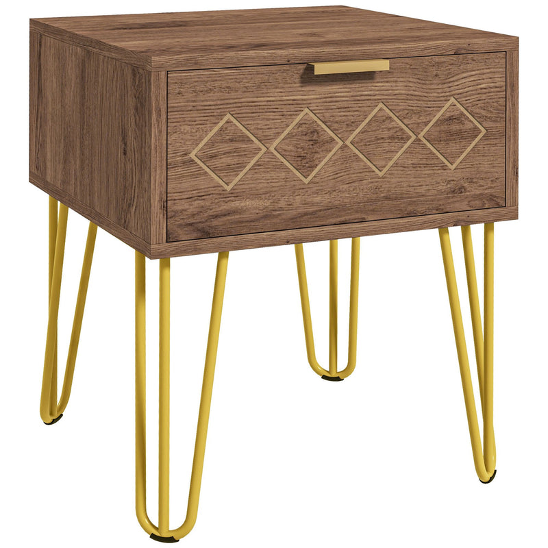 HOMCOM Bedside Table with Drawer, Gold Metal Legs for Living Room Bedroom