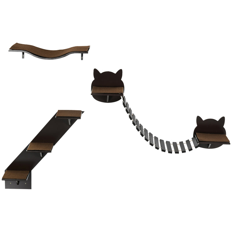 PawHut 3 PCs Wall Mounted Cat Tree Cat Shelves Climbing Shelf Set - Brown