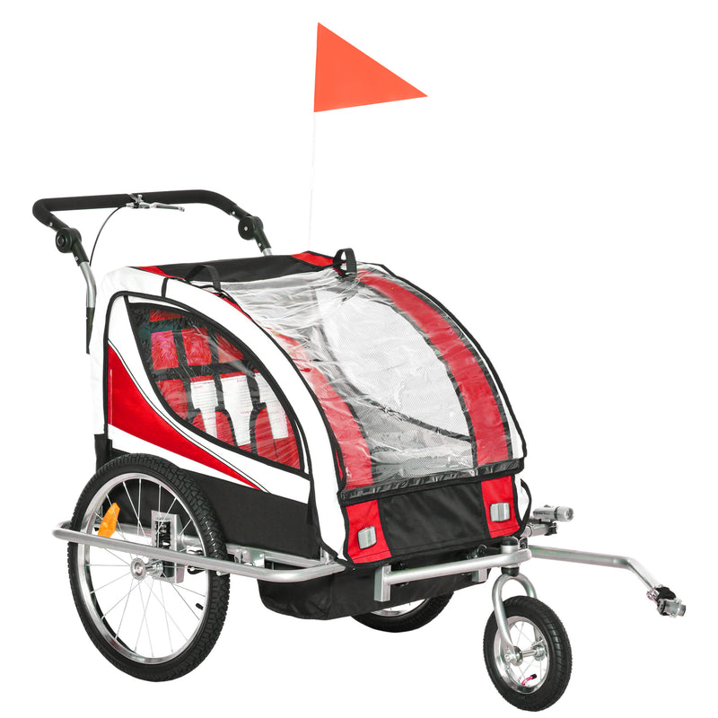 HOMCOM Child Bike Trailer Baby Bicycle Trailer for 2 Kids 360° Rotatable w/ LED