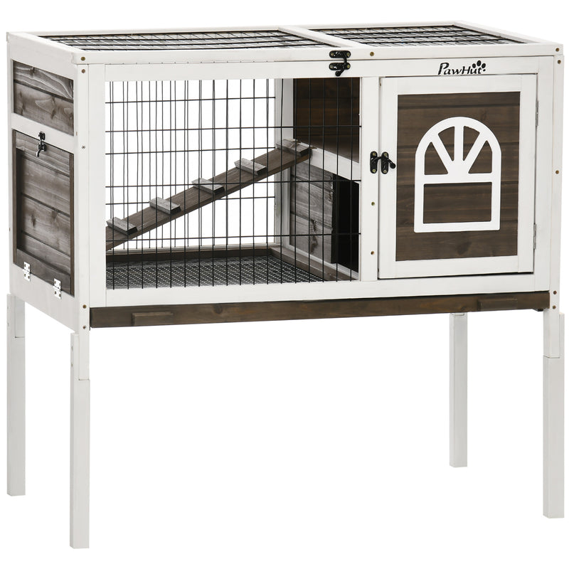 PawHut Wooden Rabbit Hutch, Small Animal House w/ Removable Tray, Openable Roof