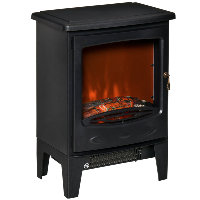 HOMCOM Freestanding Electric Fireplace Stove Heater W/ LED Flame Effect Black