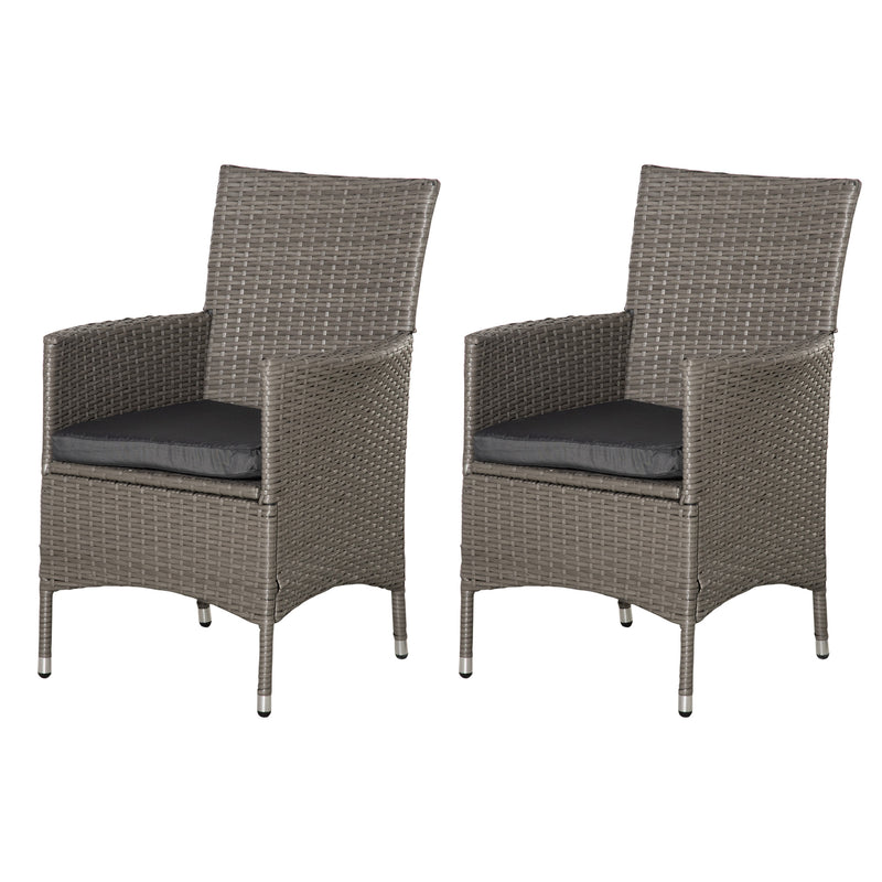 Outsunny 2PC Outdoor Rattan Armchair Wicker Dining Chair Set for Garden Grey