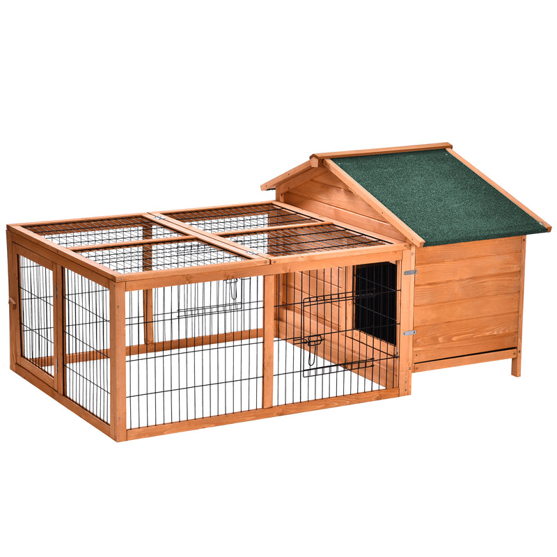 PawHut Wooden Rabbit Hutch Detachable Pet House with Openable Run & Roof