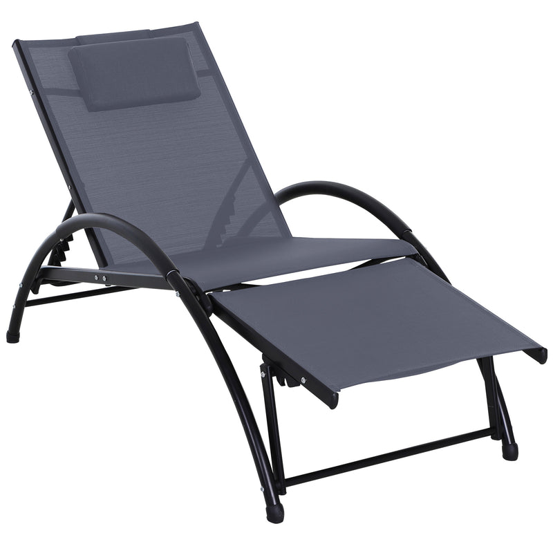 Sun Lounger Half Circle Arms Adjustable Head Footrest Aluminium Frame Grey