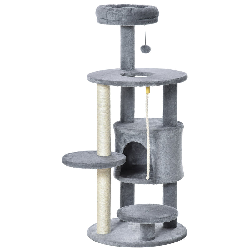 PawHut Cat Tree Tower Activity Center with Hanging Ball Toy Teasing Rope 112cm