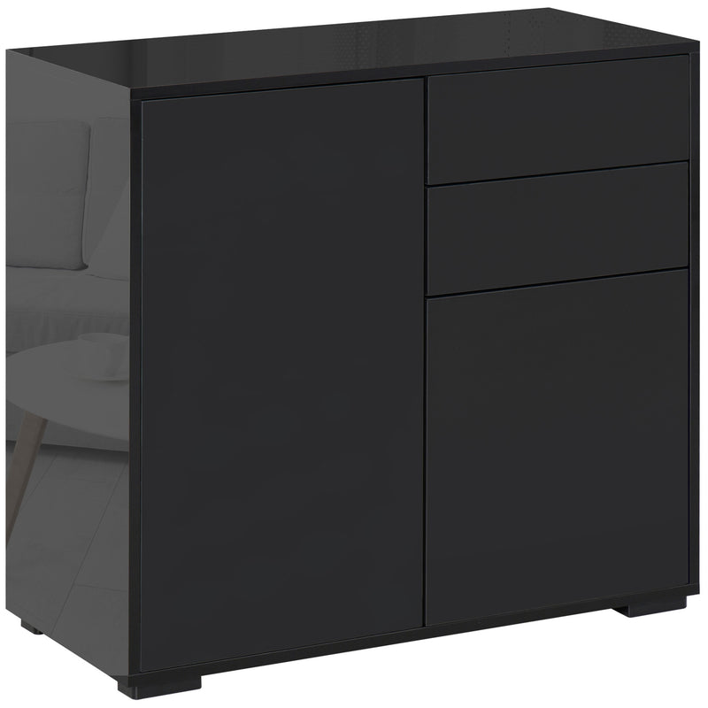 HOMCOM Side Cabinet with 2 Door Cabinet and 2 Drawer for Home Office Black