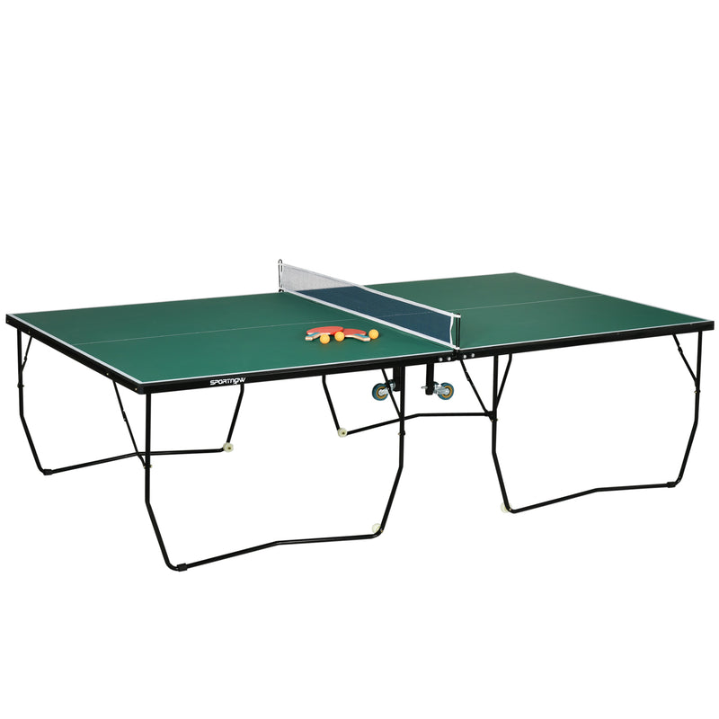 SPORTNOW 9FT Folding Table Tennis Table w/ 8 Wheels, for Indoors, Outdoors