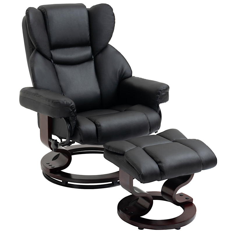 HOMCOM PU Leather Manual Reclining Armchair Footstool Set Padded Seat Black