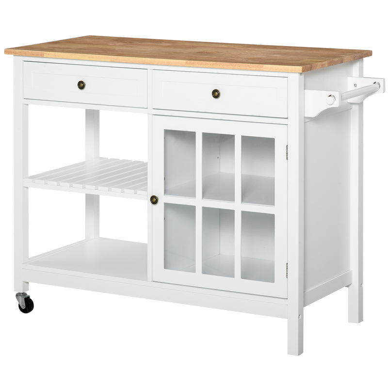 HOMCOM Kitchen Island on Wheels Utility Cart with Towel Rack, 2 Drawers, White