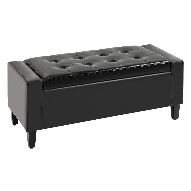 HOMCOM 40x90cm PU Leather Storage Ottoman Bench Wood Frame w/ Tufting Feet Black