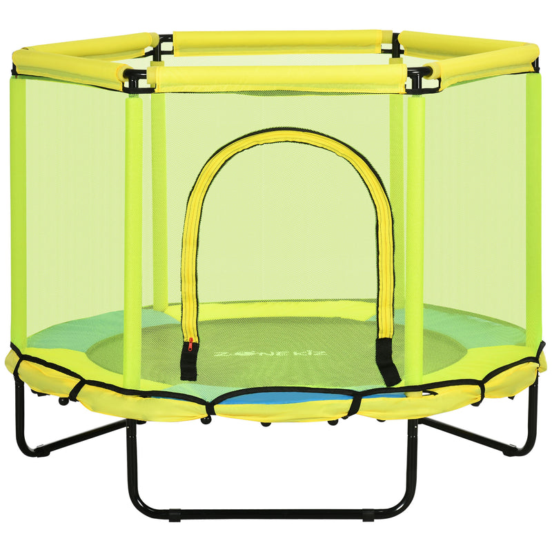 ZONEKIZ 4.6FT Kids Trampoline with Enclosure Safety Net for 1-6 Years Yellow